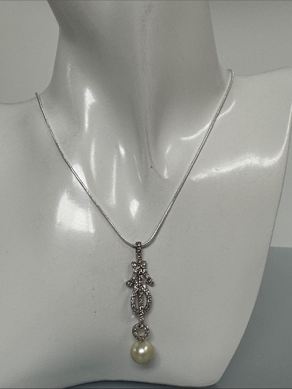 925 Sterling Silver Pearl Drop Pendant Necklace
